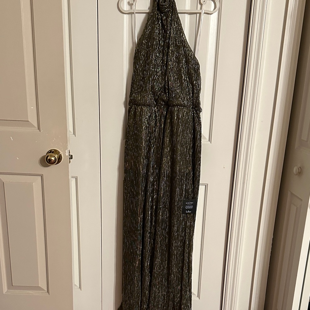 Lulu's Shimmering Gold Halter Dress